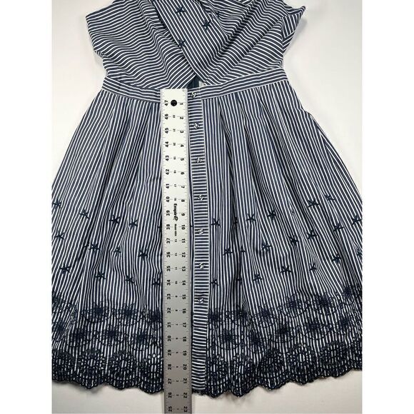 Astr Front Cutout Blue Striped Dress Embroidered Starfish Flowers Size Medium - Picture 6 of 11